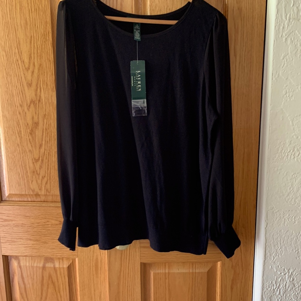 Lauren Ralph Lauren Woman Black Sweater With Sheer Long Sleeves